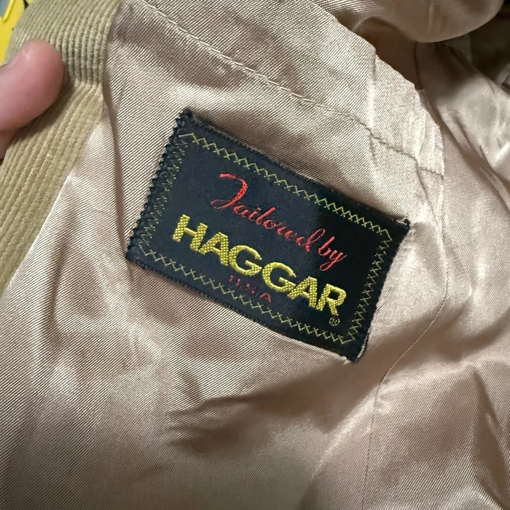 HAGGAR USA Vintage Tan Corduroy 2 Basket Weave Button Blazer Jacket 70s Retro 42